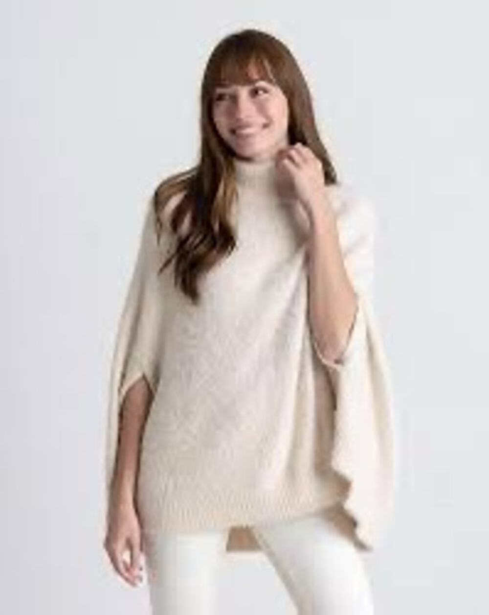 NWT Mersea Chalet Poncho Turtleneck Sweater Iced Latte Ivory One Size Cozy